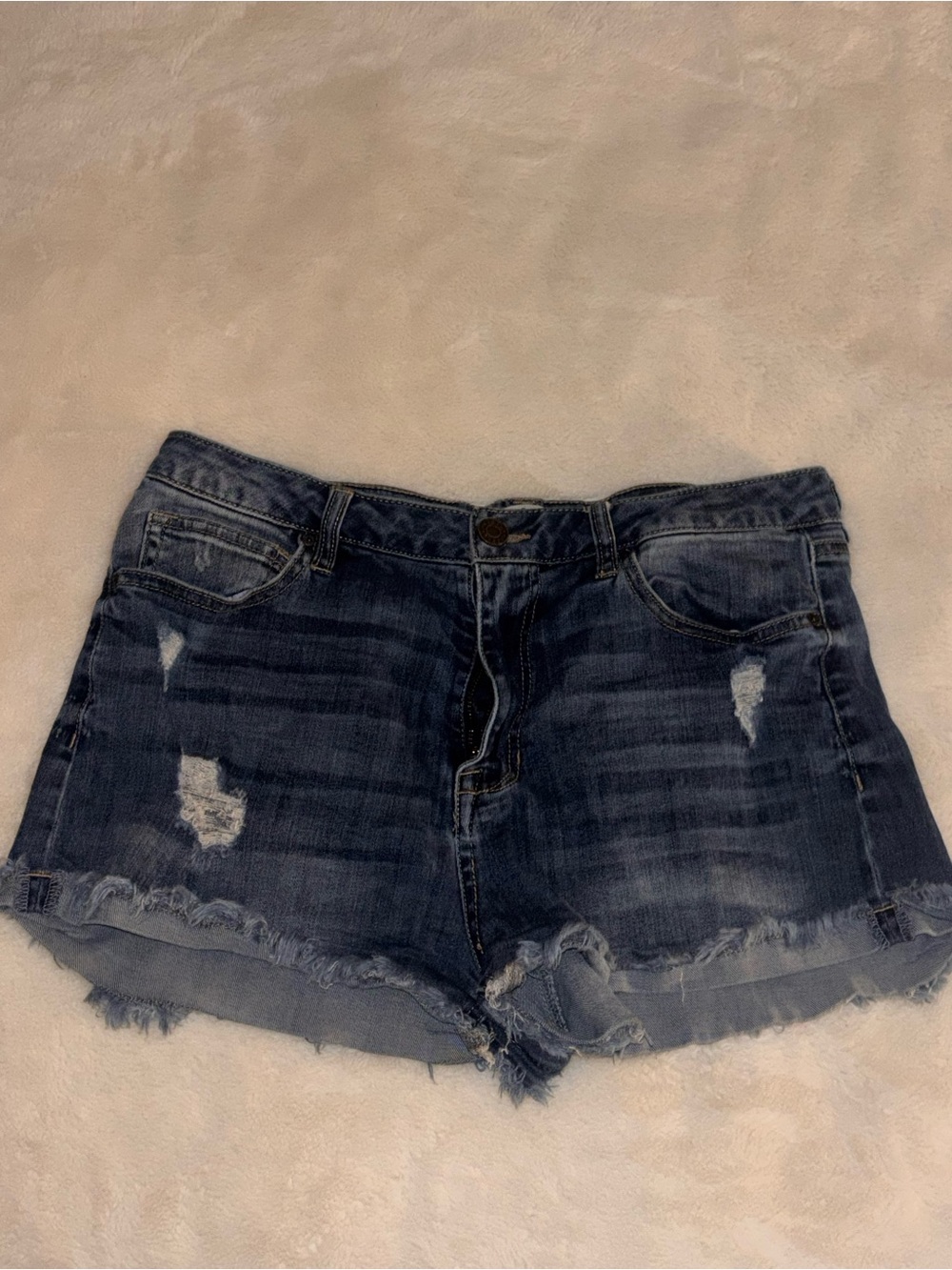 refuge Dark Blue Distressed Denim Cutoff Shorts